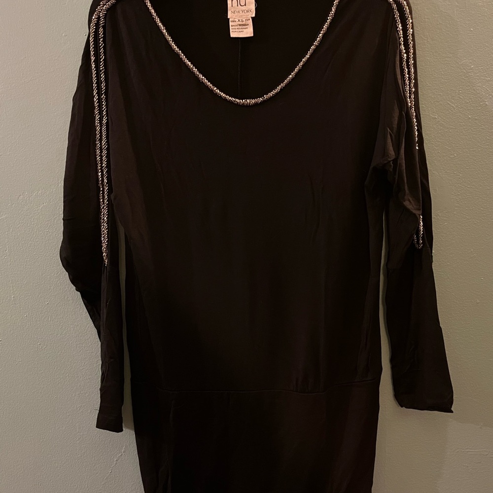 Black Long Sleeve Dress with Silver Accents